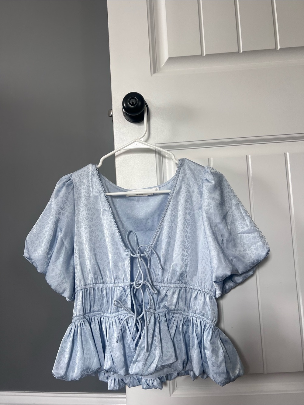 ASTR the Label S Light Blue Tie-Front top